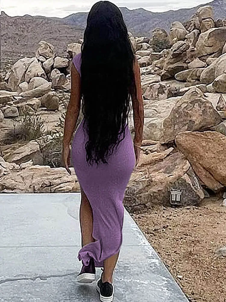 One Shoulder Sleeveless Ruched Maxi Dress