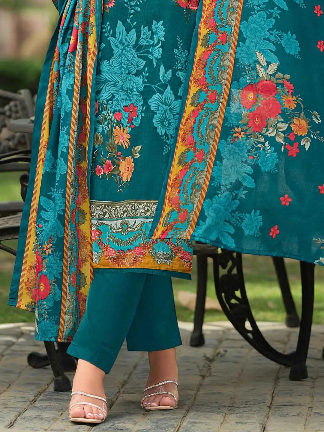 Pakistani Print Unstitched Cotton Suit Set with Embroidery