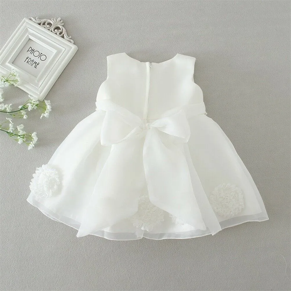"Lauren" White Chiffon Dress With Big Bow