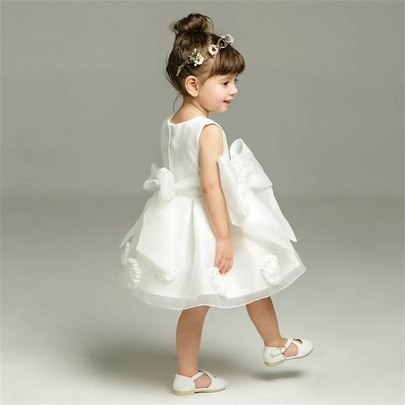 "Lauren" White Chiffon Dress With Big Bow