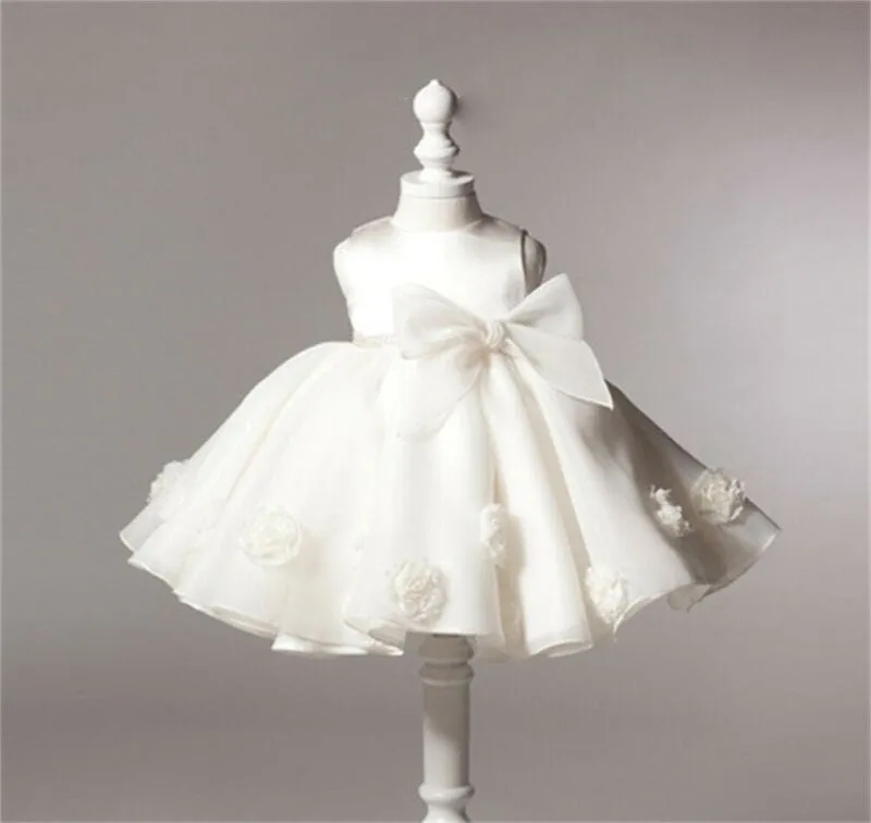 "Lauren" White Chiffon Dress With Big Bow