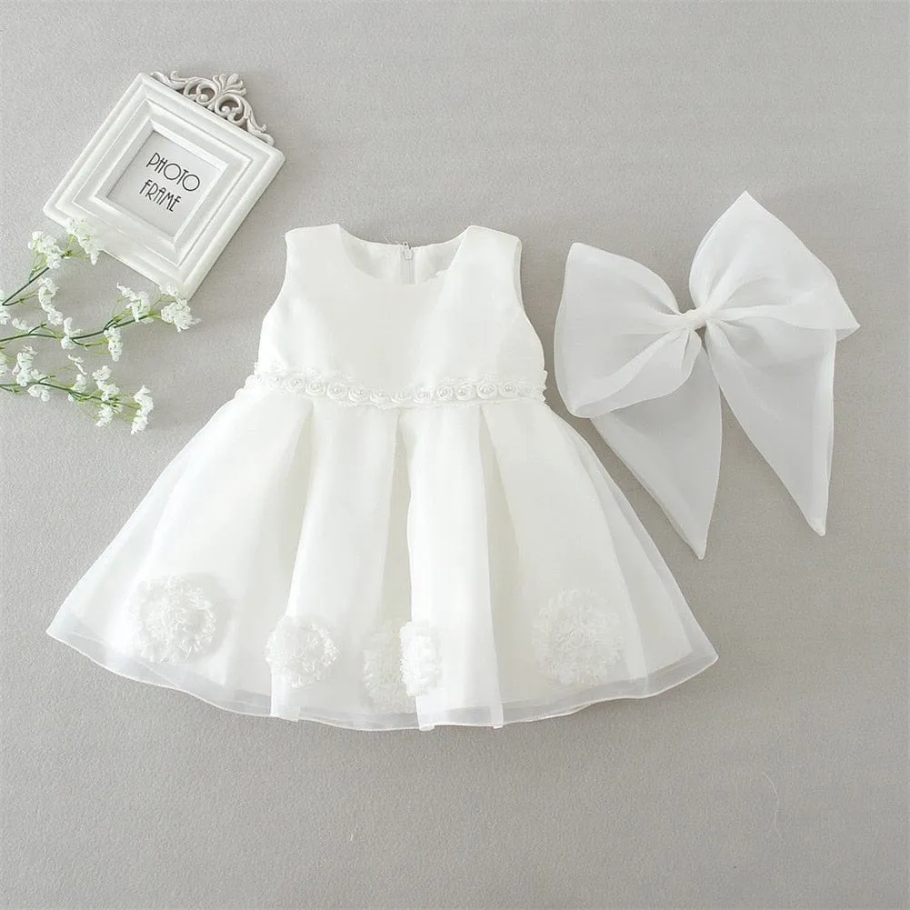"Lauren" White Chiffon Dress With Big Bow