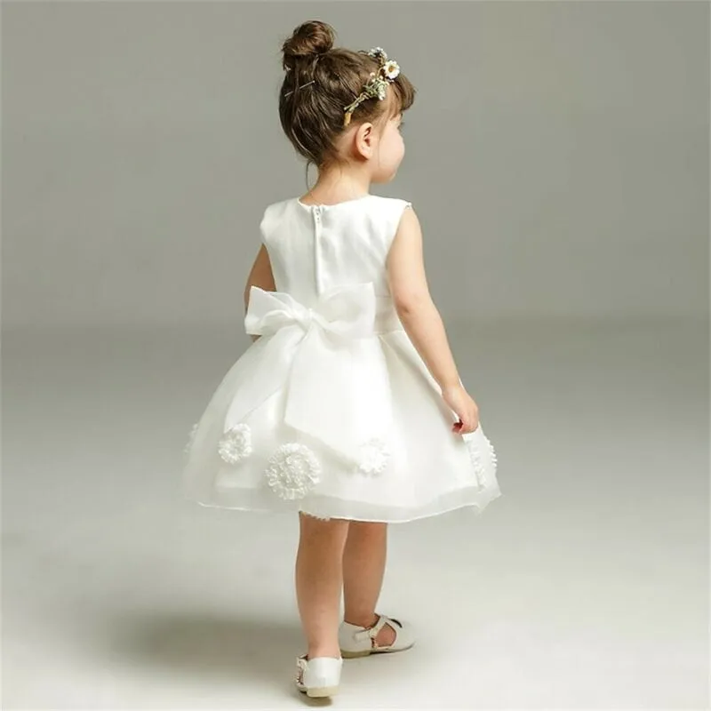 "Lauren" White Chiffon Dress With Big Bow