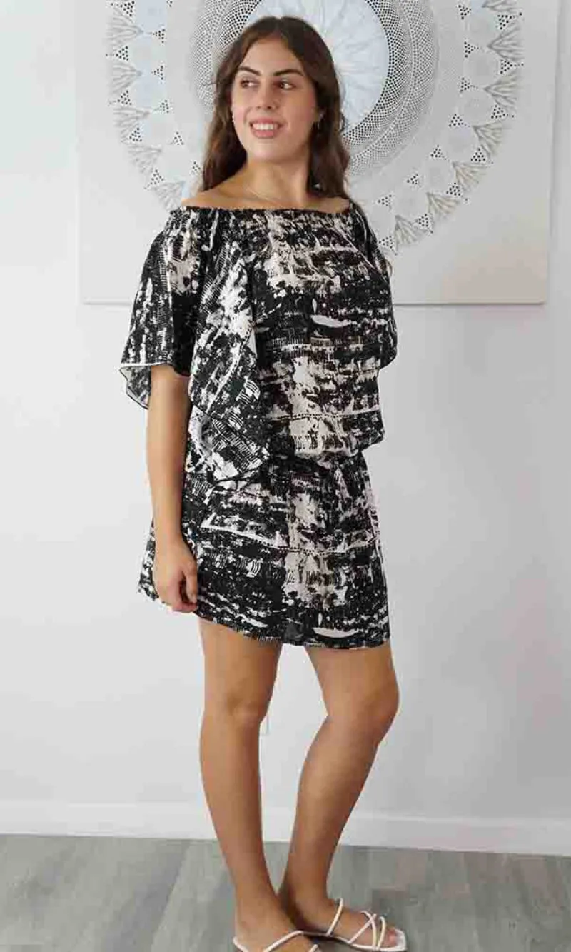 Rayon Dress Short Wing Coco Black
