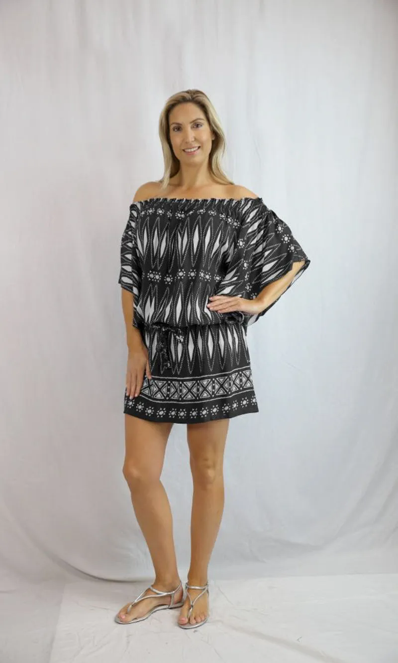 Rayon Dress Short Wing Tiffany Black
