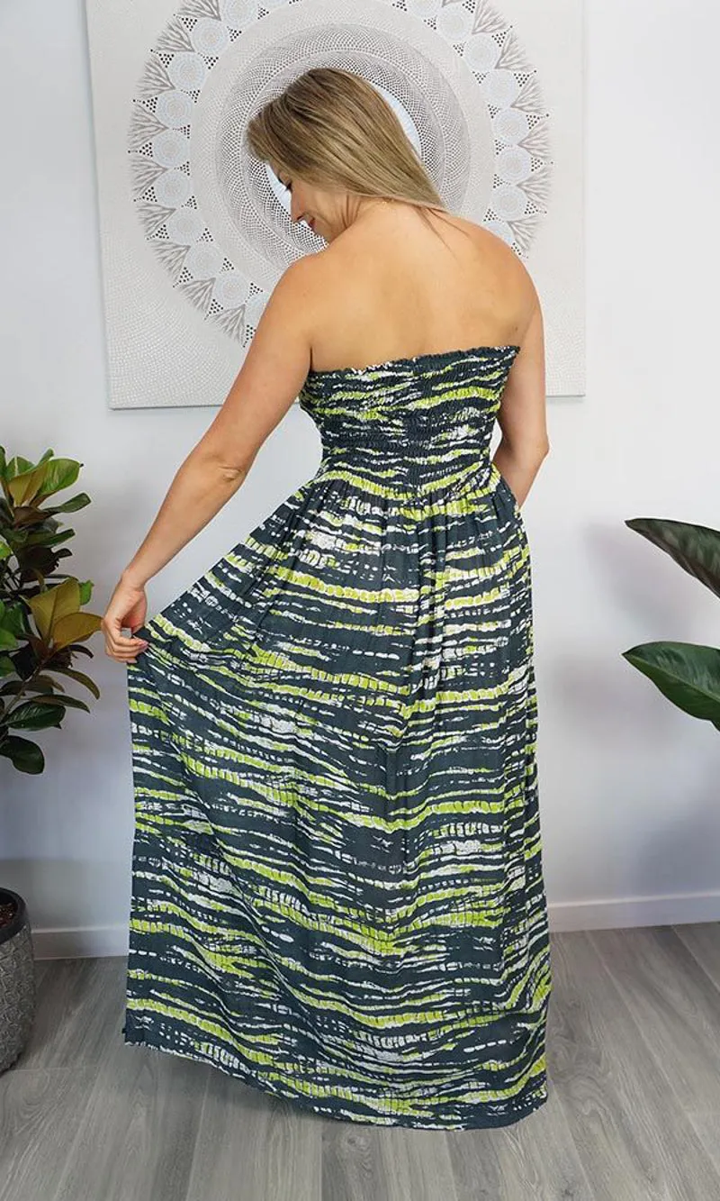 Rayon Dress Smock Long Mosaic Lime