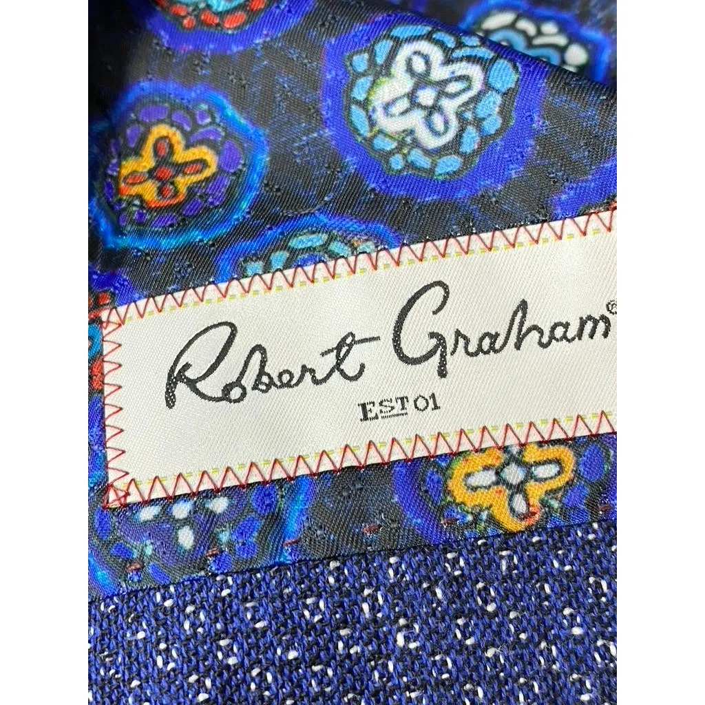 ROBERT GRAHAM Men's Blue Textured Two-Button Tailored-Fit Blazer SZ 46