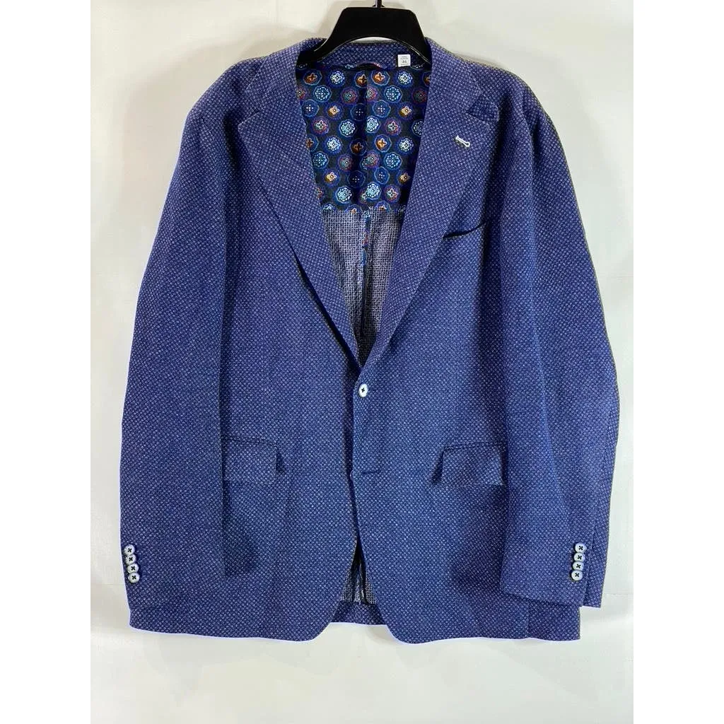 ROBERT GRAHAM Men's Blue Textured Two-Button Tailored-Fit Blazer SZ 46