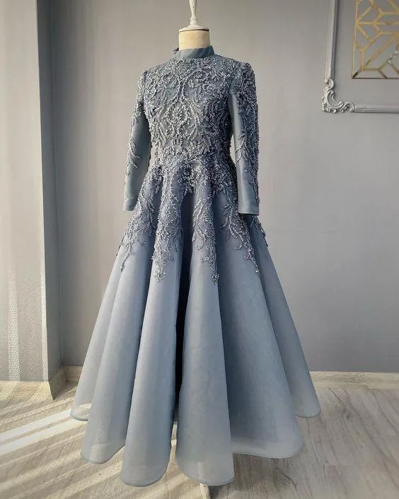 Royal blue prom dresses lace Beaded evening dress,Wedding Party Dress