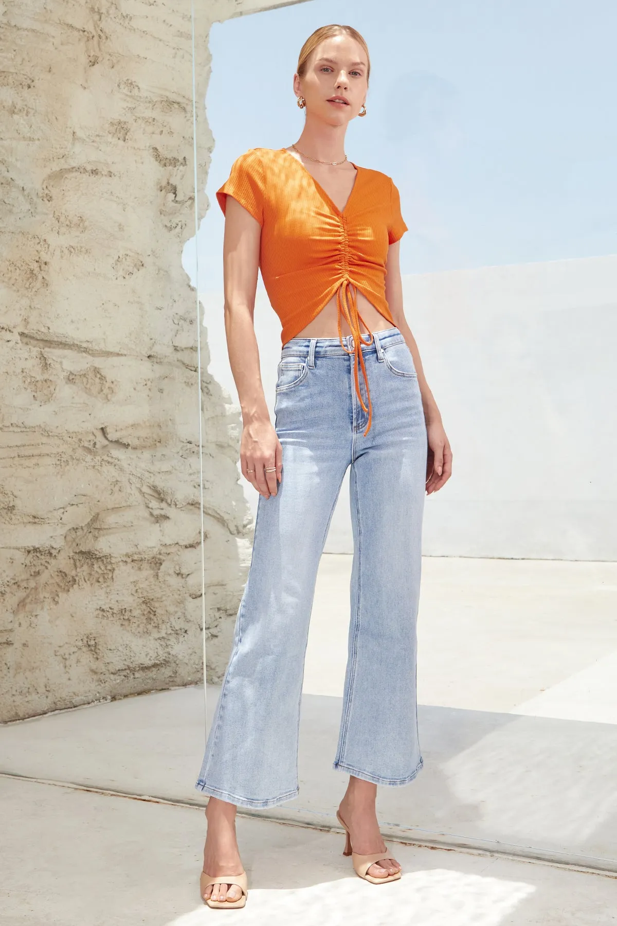 Ruched Drawstring Rib Crop Tee