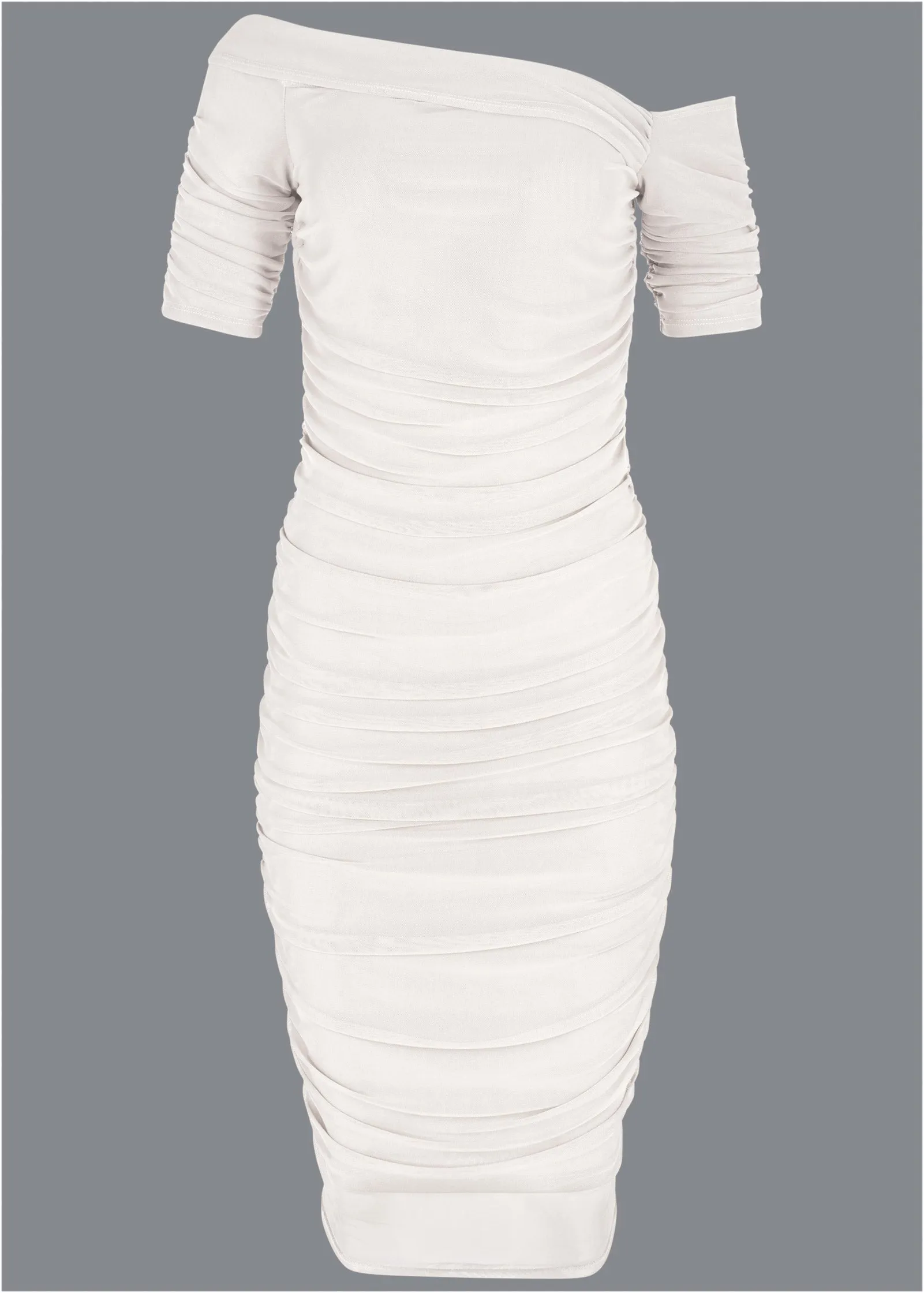 Ruched Mesh Bodycon Dress - Off White