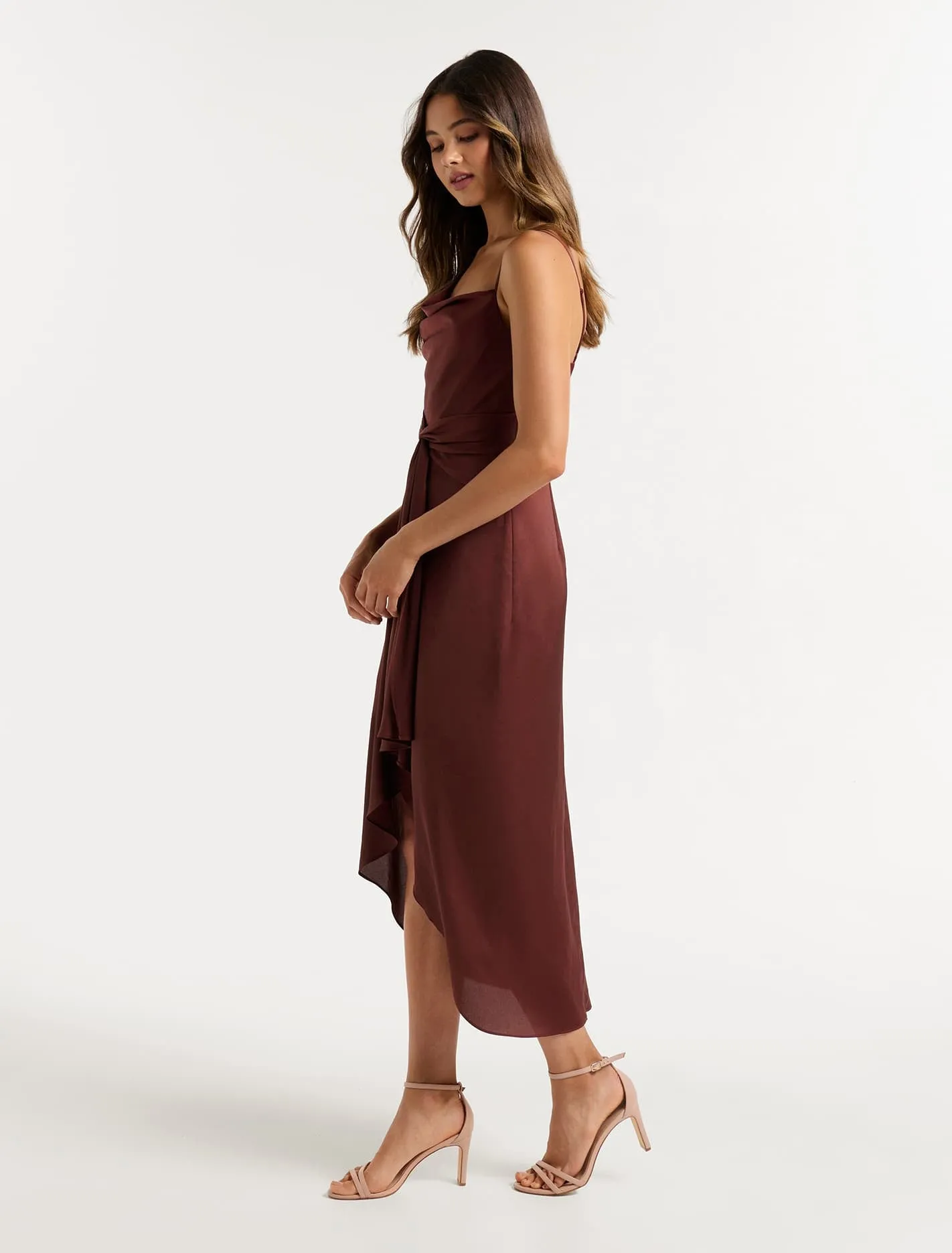 Savannah Petite Cowl Satin Midi Dress