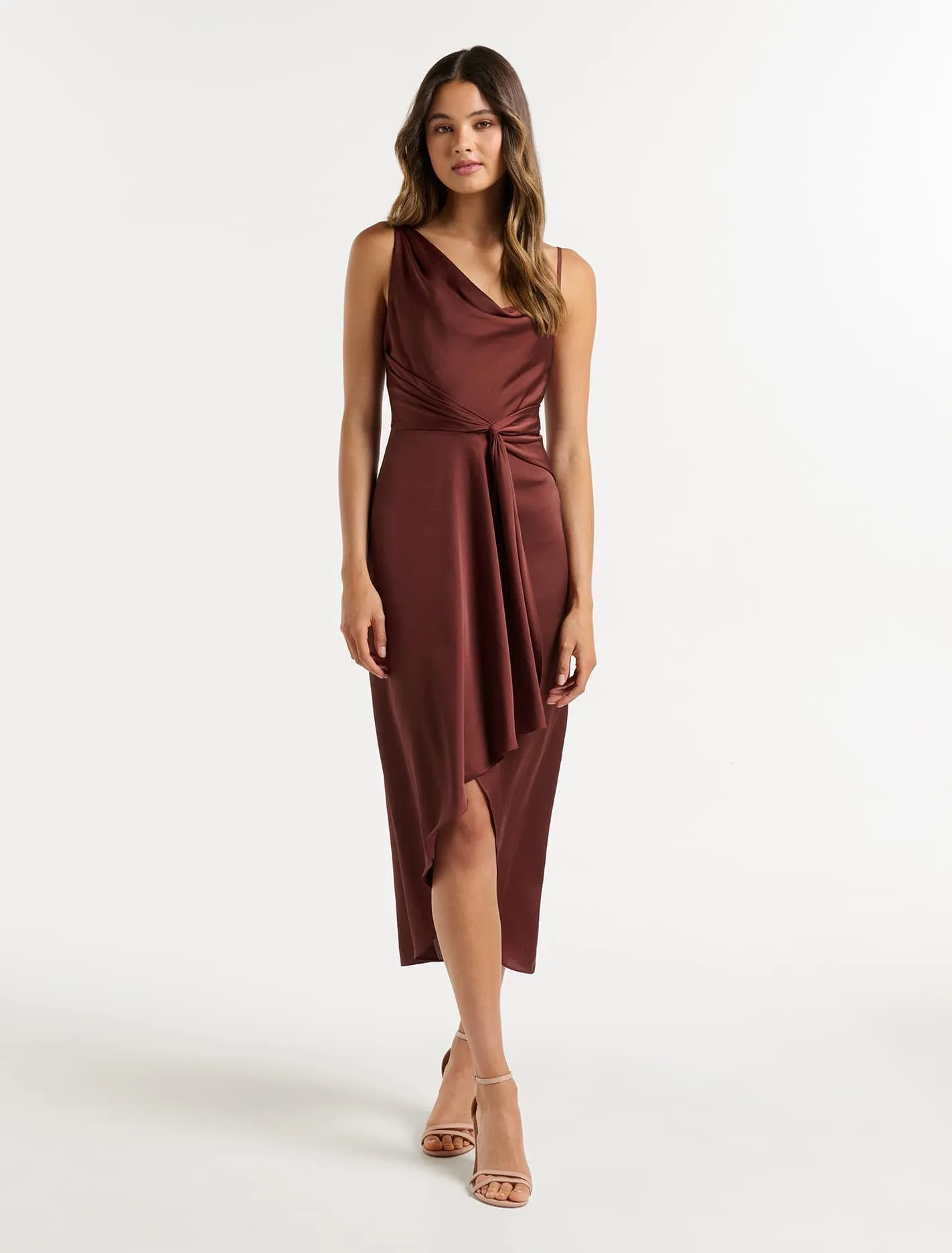Savannah Petite Cowl Satin Midi Dress
