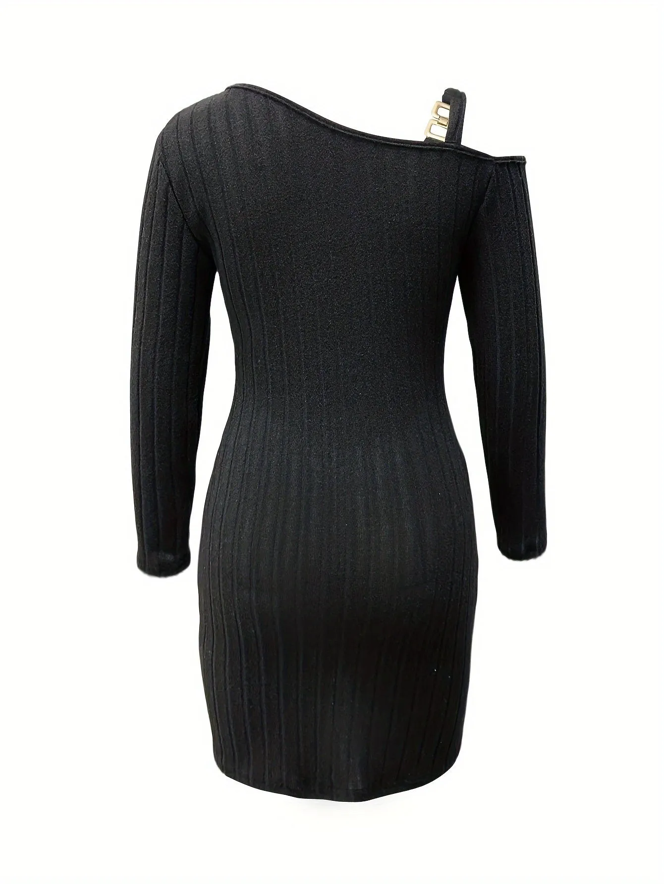 Sexy Off the Shoulder Bodycon Mini Dress - Ribbed Slanted Shoulder, Asymmetrical, Micro Elasticity, Solid Color, Polyester Fabric - Machine Washable, Perfect for Spring/Fall Party Wear