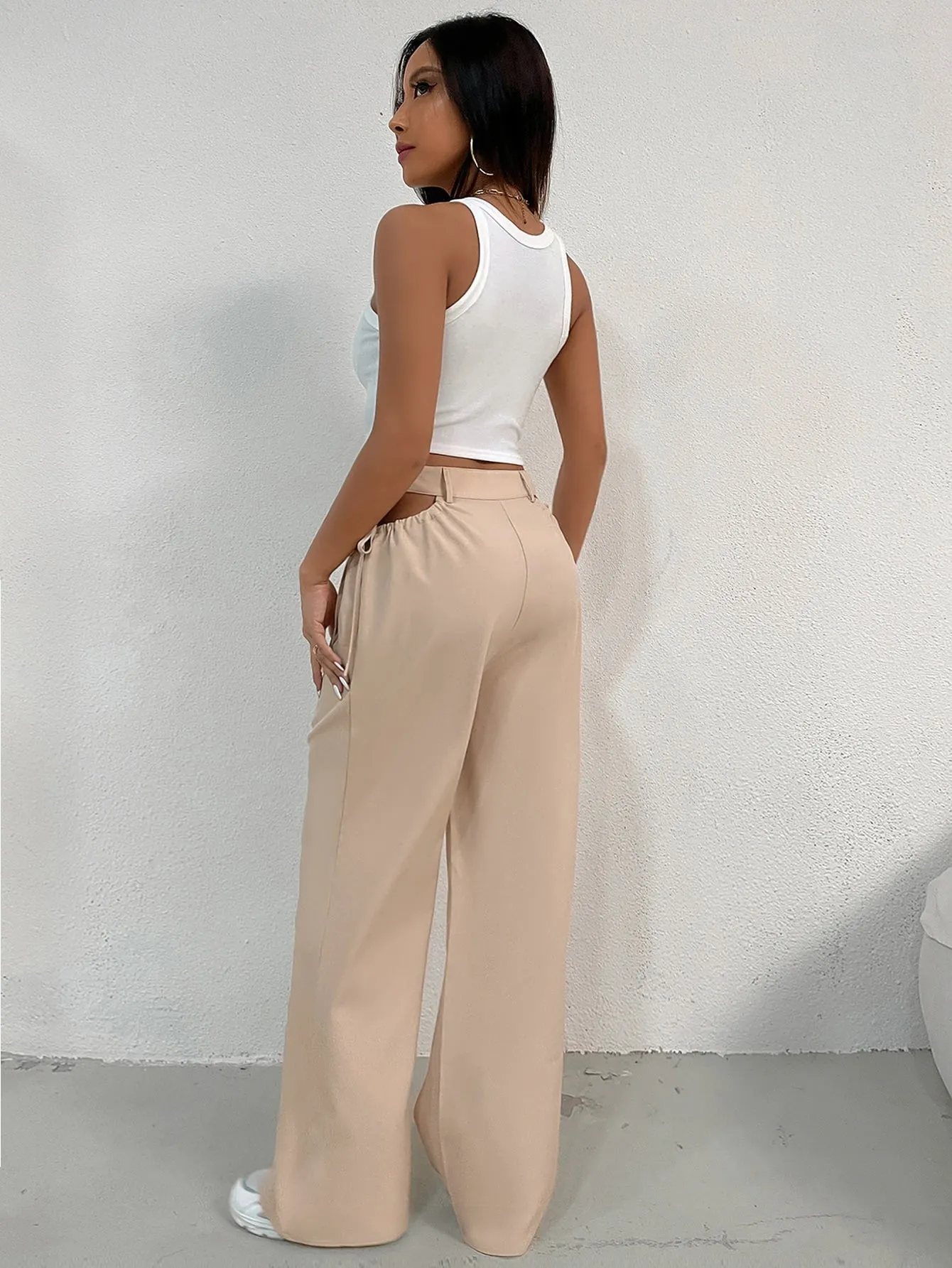 Sexy Plain Cut Out High Waist Long Women Pants