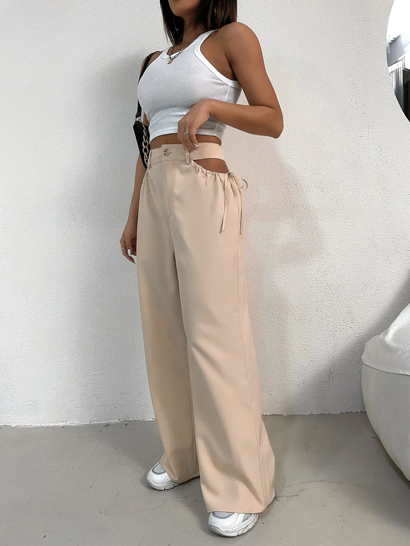 Sexy Plain Cut Out High Waist Long Women Pants
