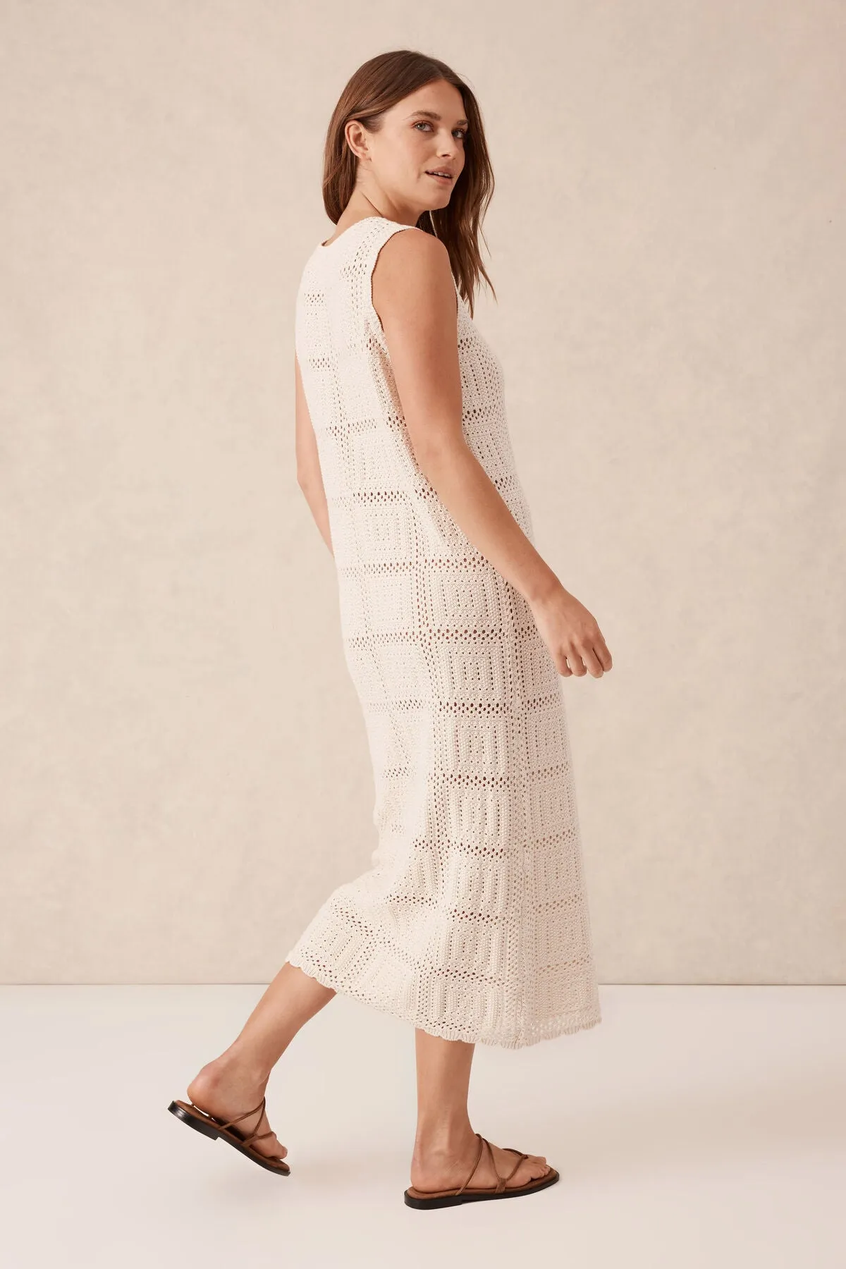Square Knit Midi Dress - Ecru