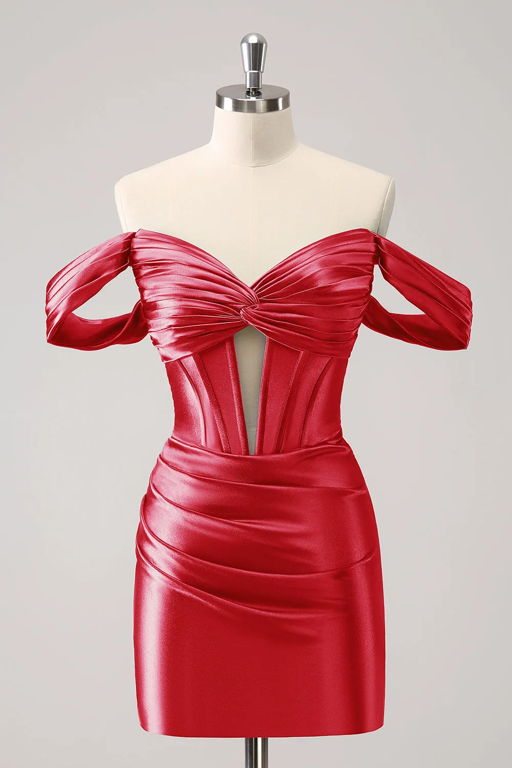 Stylish Dark Green Off The Shoulder Ruched Cut Out Corset Tight Homecoming Dress