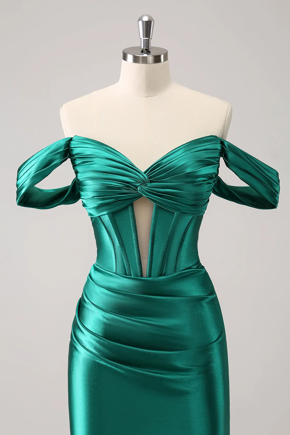 Stylish Dark Green Off The Shoulder Ruched Cut Out Corset Tight Homecoming Dress