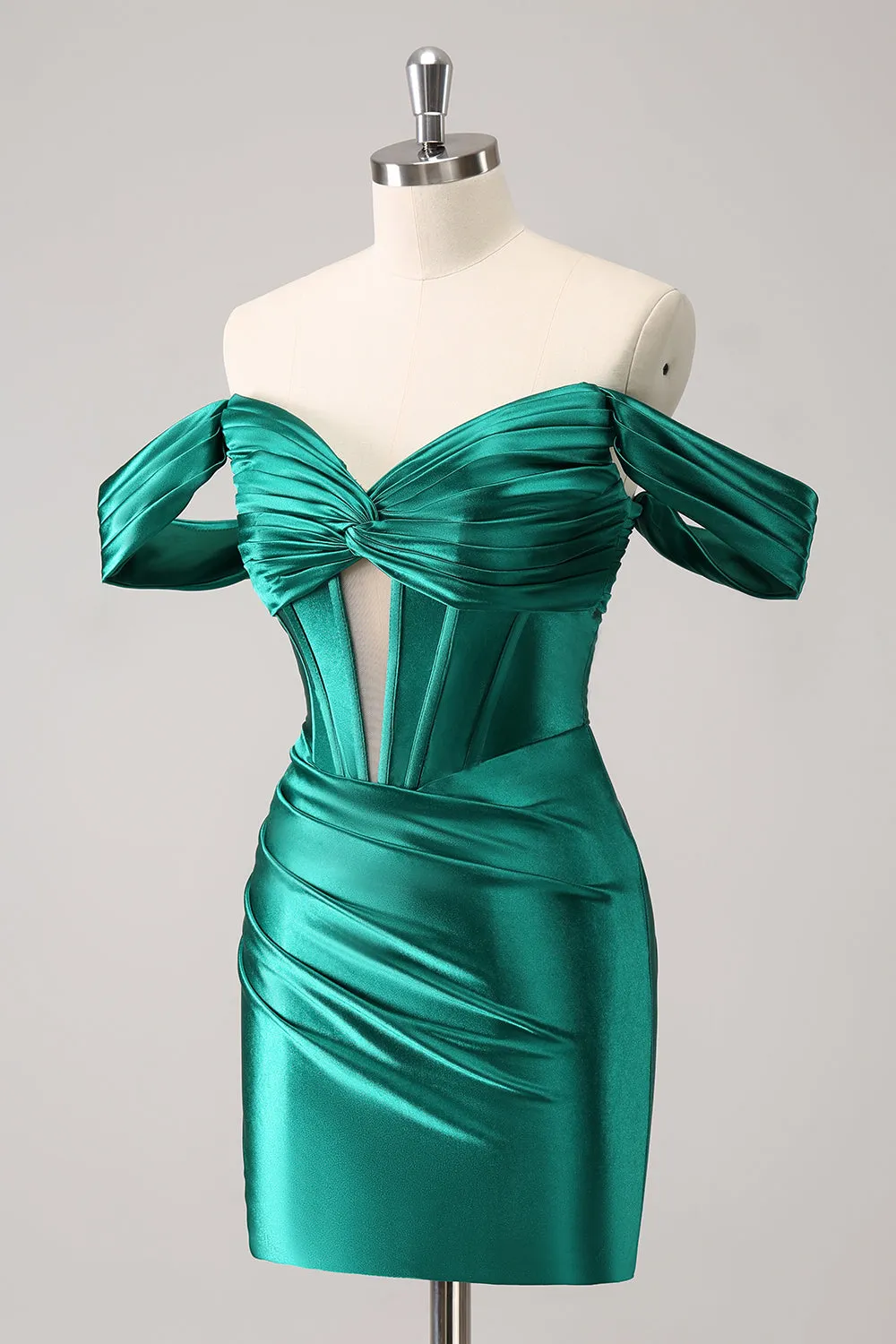 Stylish Dark Green Off The Shoulder Ruched Cut Out Corset Tight Homecoming Dress