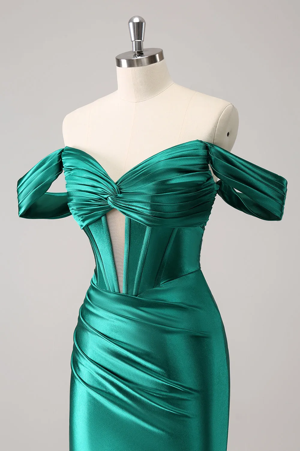 Stylish Dark Green Off The Shoulder Ruched Cut Out Corset Tight Homecoming Dress
