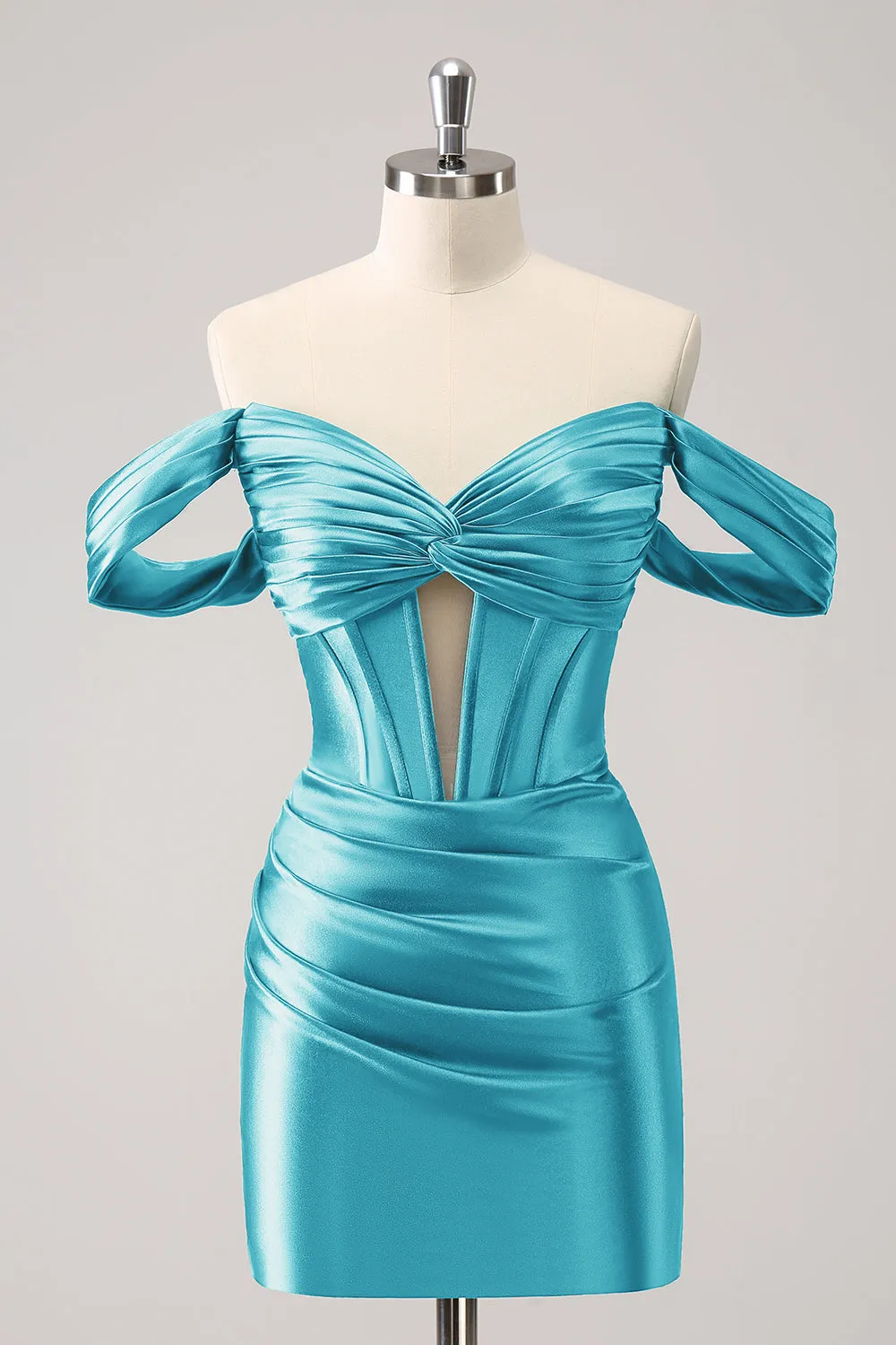 Stylish Dark Green Off The Shoulder Ruched Cut Out Corset Tight Homecoming Dress