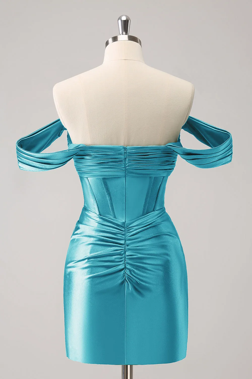 Stylish Dark Green Off The Shoulder Ruched Cut Out Corset Tight Homecoming Dress