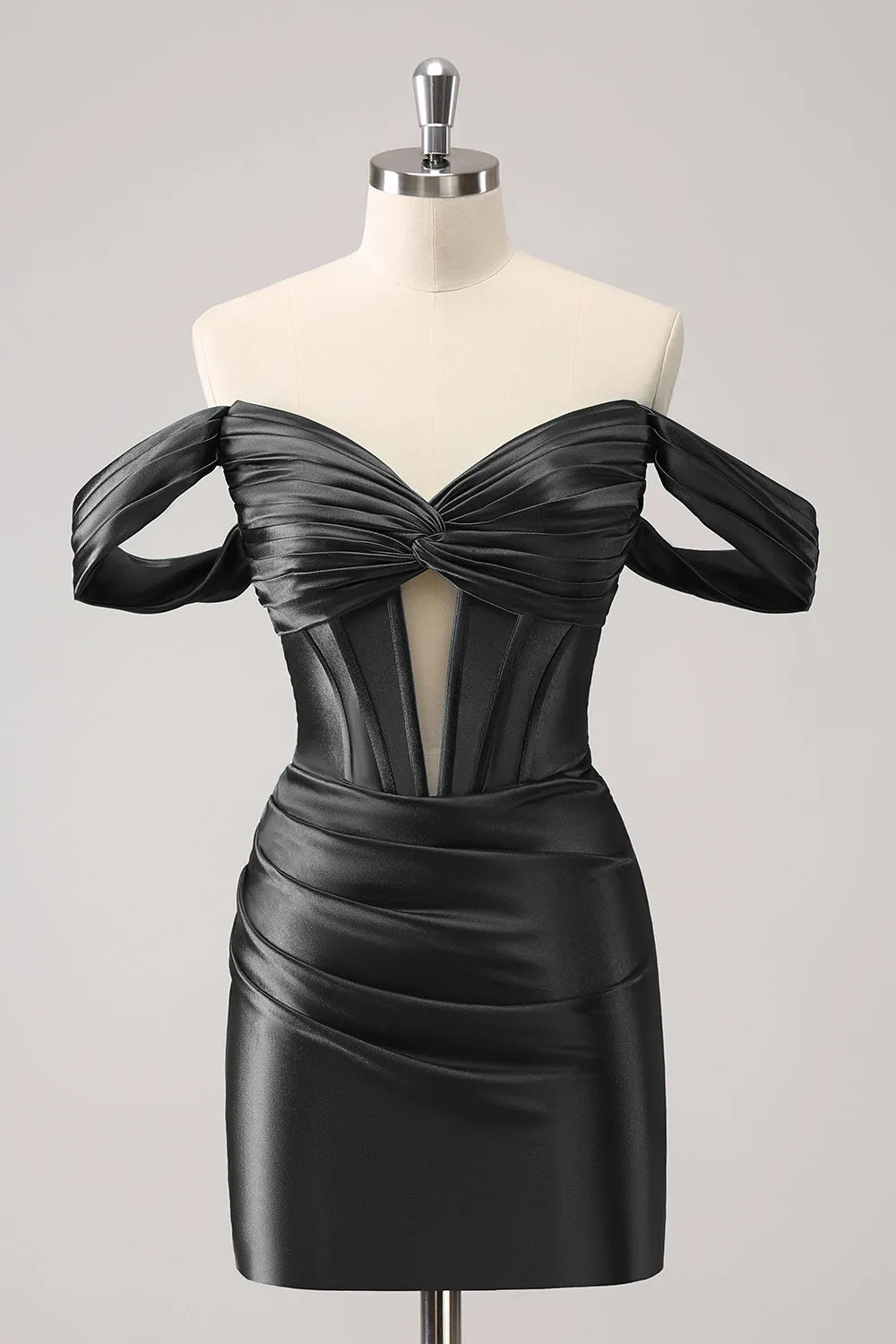 Stylish Dark Green Off The Shoulder Ruched Cut Out Corset Tight Homecoming Dress