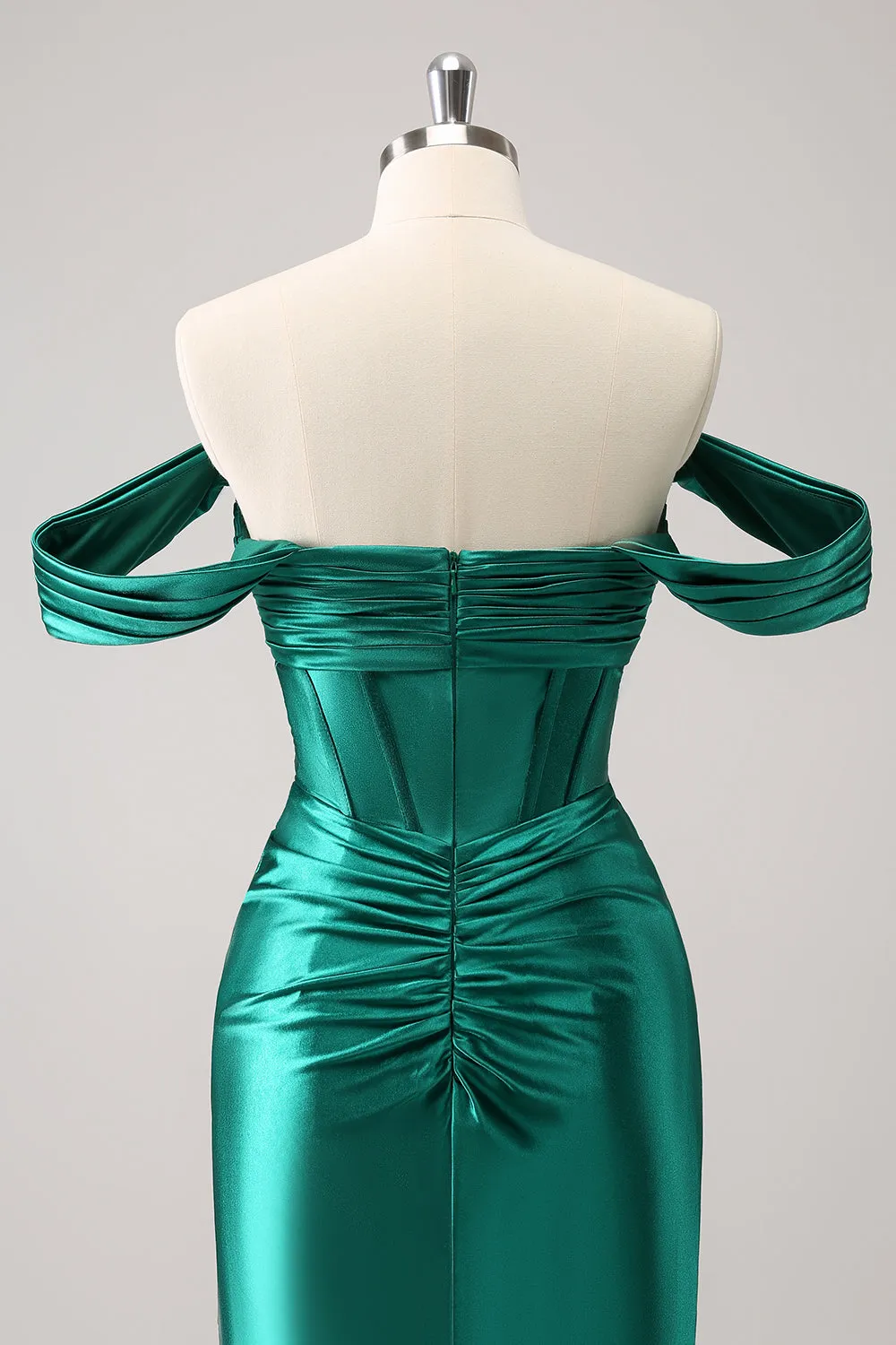 Stylish Dark Green Off The Shoulder Ruched Cut Out Corset Tight Homecoming Dress