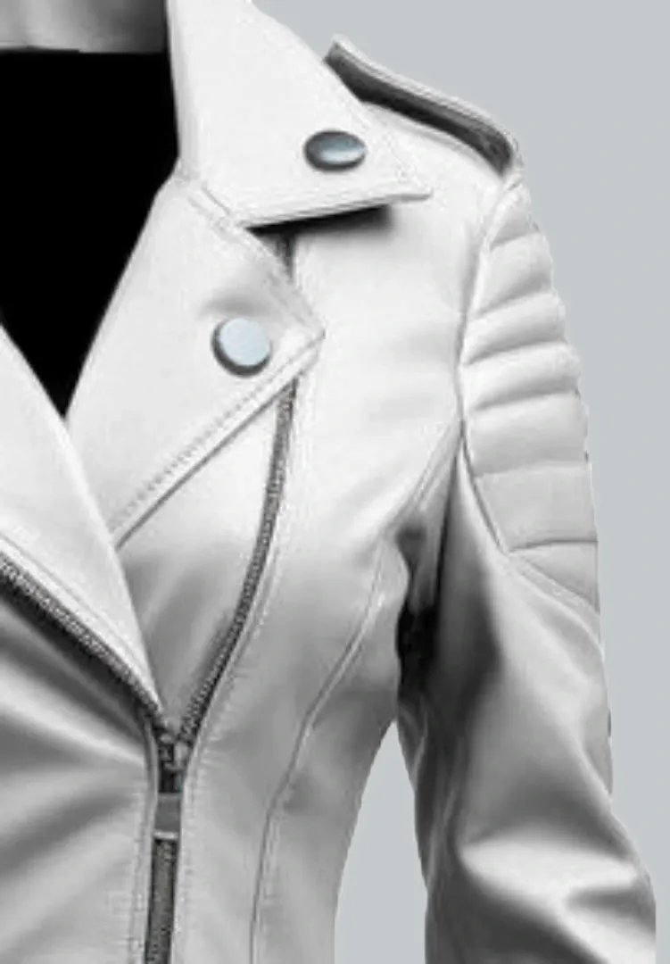 Stylish White Leather Jacket For Women