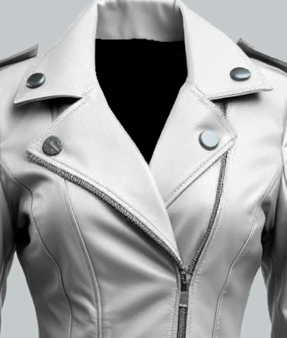 Stylish White Leather Jacket For Women