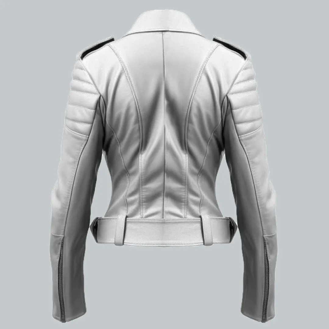 Stylish White Leather Jacket For Women