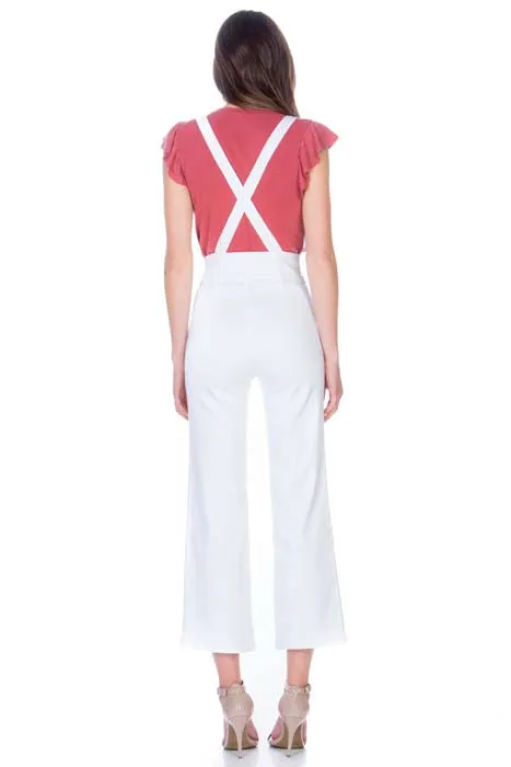 That Girl Cropped Flared Denim Overalls Medium Wash