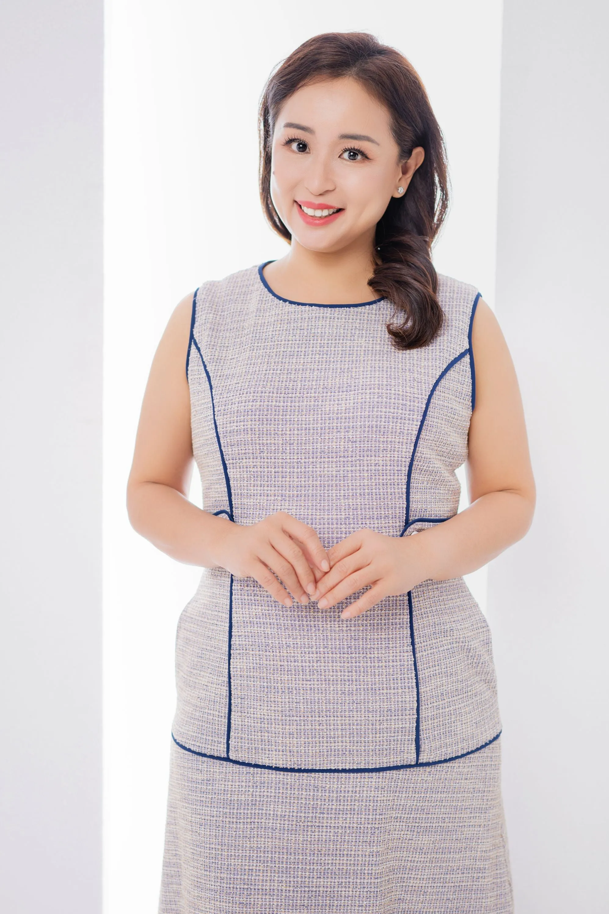 Tweed Dress with Color Piping