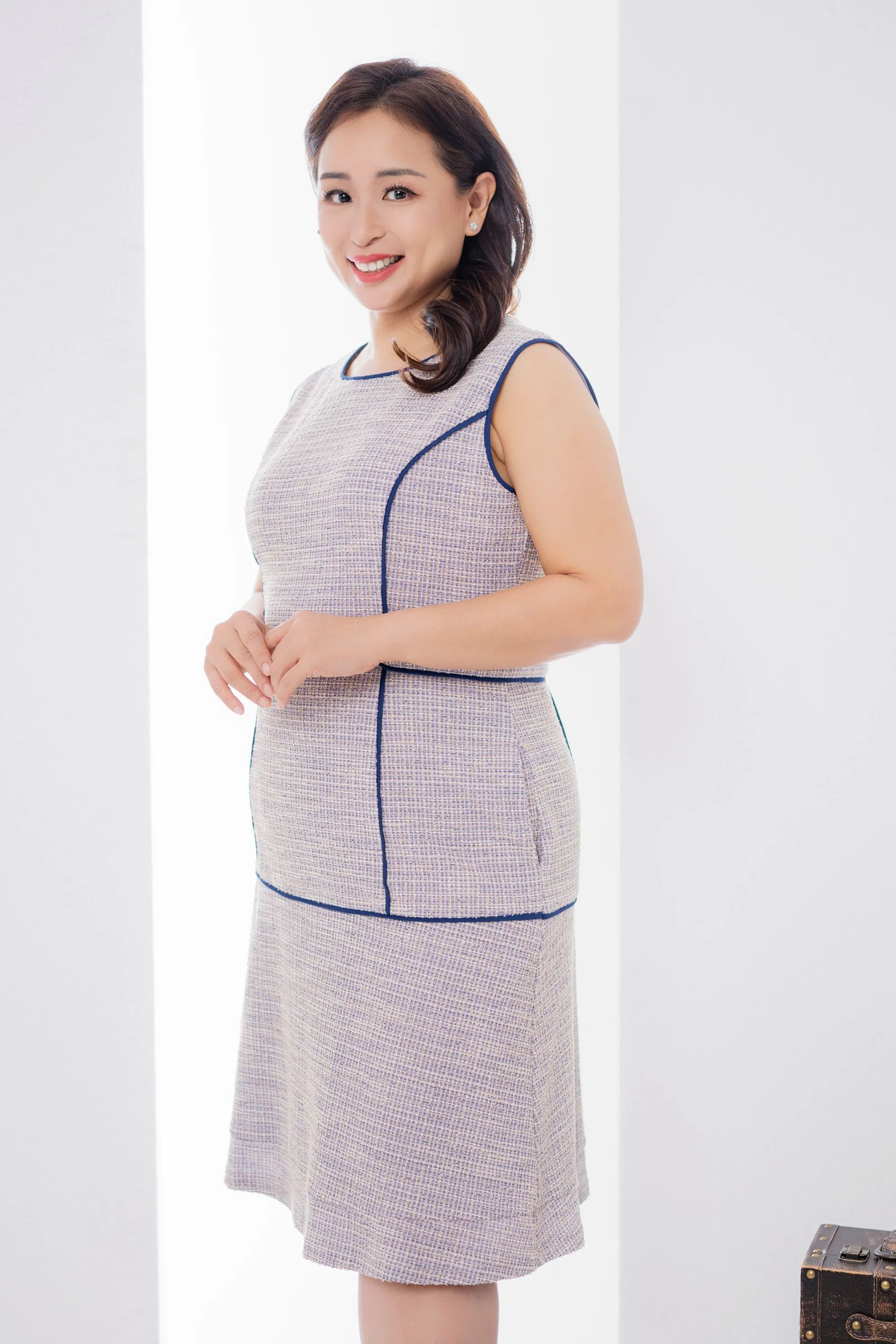 Tweed Dress with Color Piping