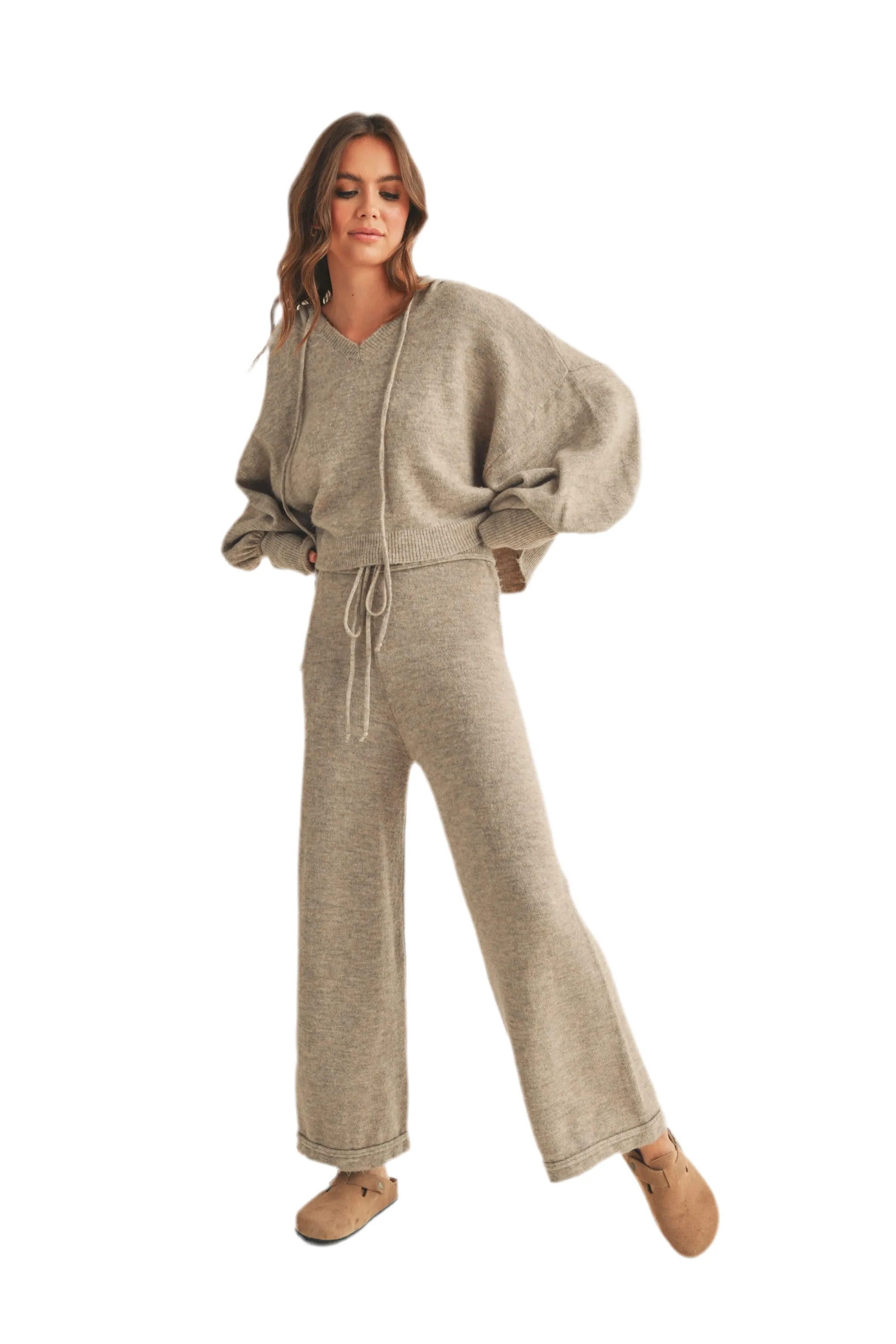 Two Tone Ribbed Waist Band Sweater Pants