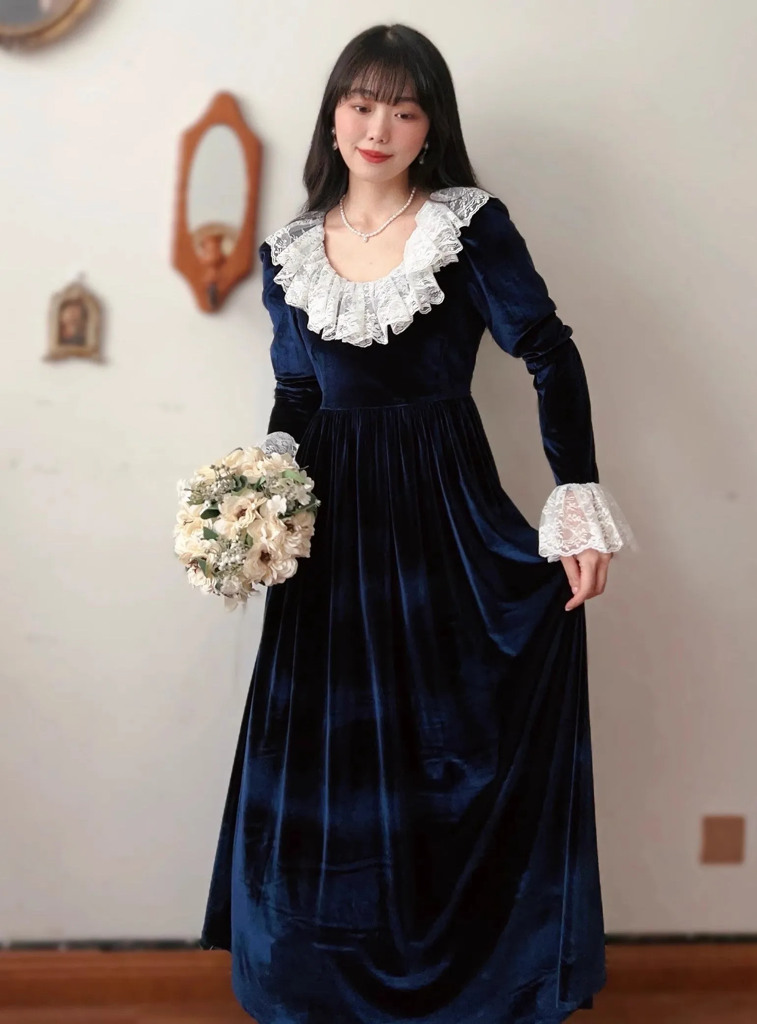 Vintage 1900s Gothic Style Velvet Dress