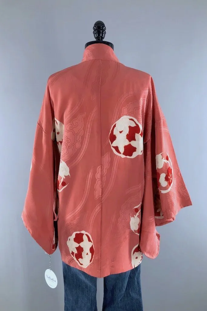 Vintage Salmon Pink Silk Kimono Cardigan