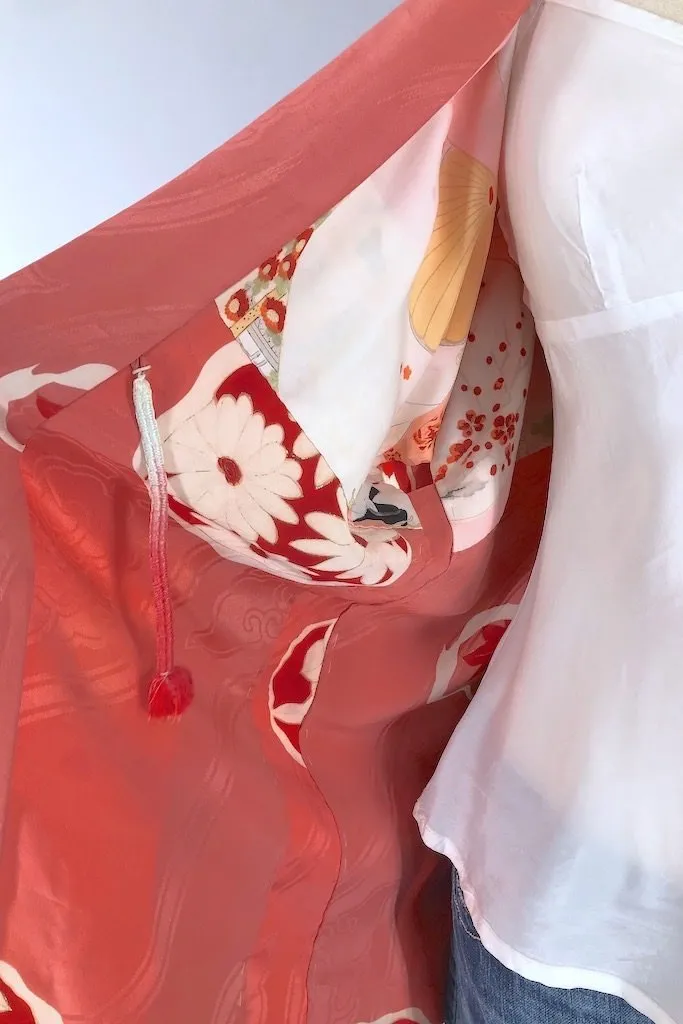 Vintage Salmon Pink Silk Kimono Cardigan
