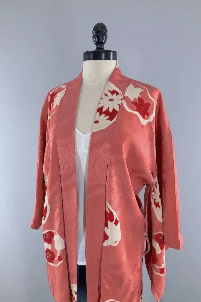 Vintage Salmon Pink Silk Kimono Cardigan