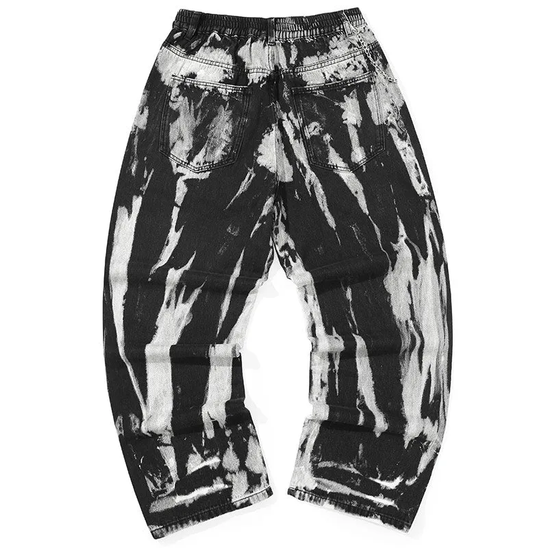 Vintage Tie Dye Letter Print Denim Pants