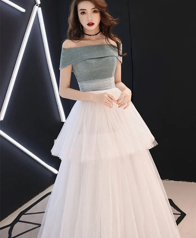 White Tulle Long Prom Dress, White Tulle Formal Dress