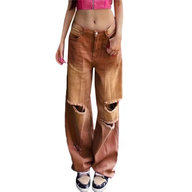 Wjczt - 90s Vintage Streetwear Women Brown Jeans