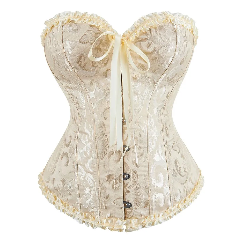 Women's Corset Lingerie - Pleated Trimmed Corset Bustier with 12 Plastic Bones | XS-6XL | Sexy and Comfortable