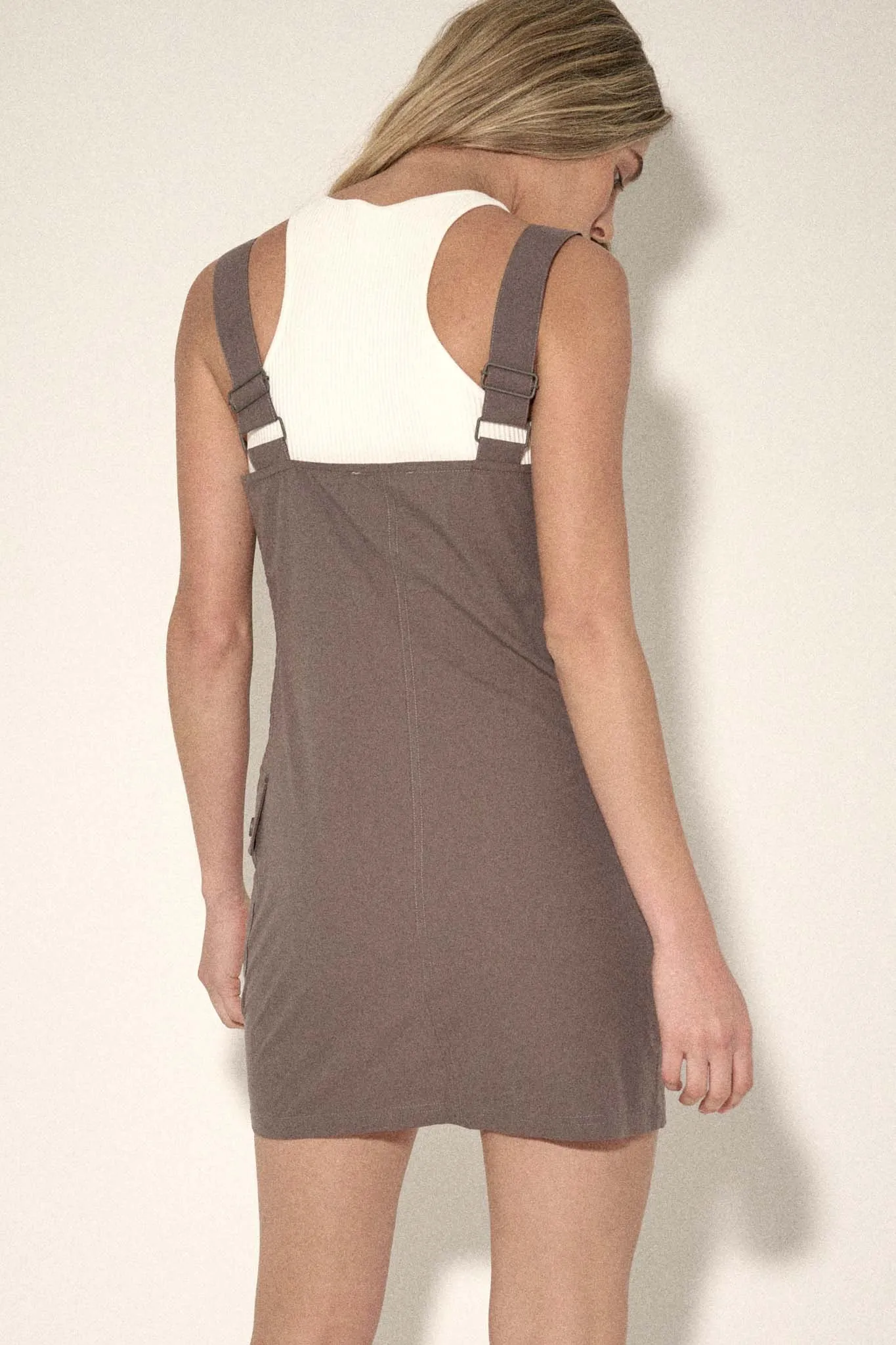 Work to Do Zip-Up Cargo Overall Mini Dress