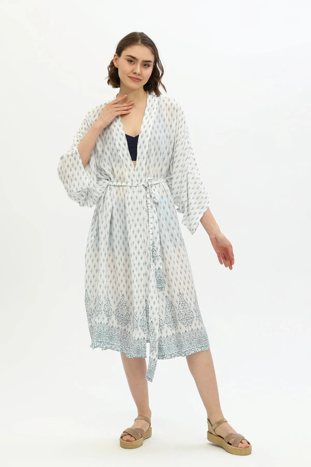 Zada Hindu Jacket/India Teal White