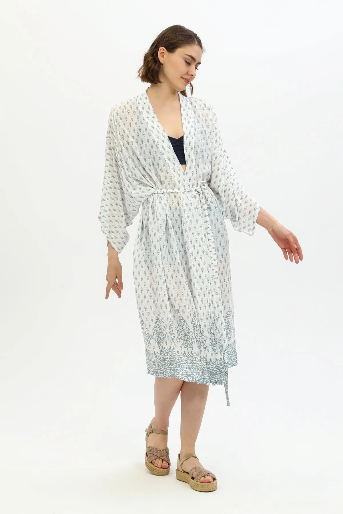 Zada Hindu Jacket/India Teal White