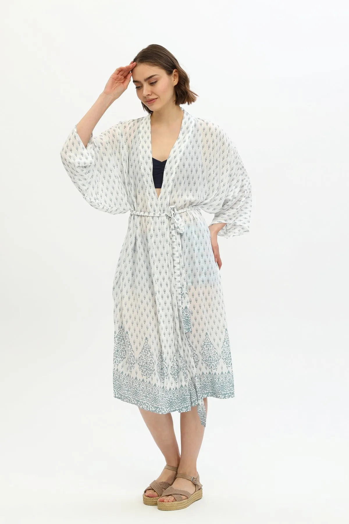 Zada Hindu Jacket/India Teal White