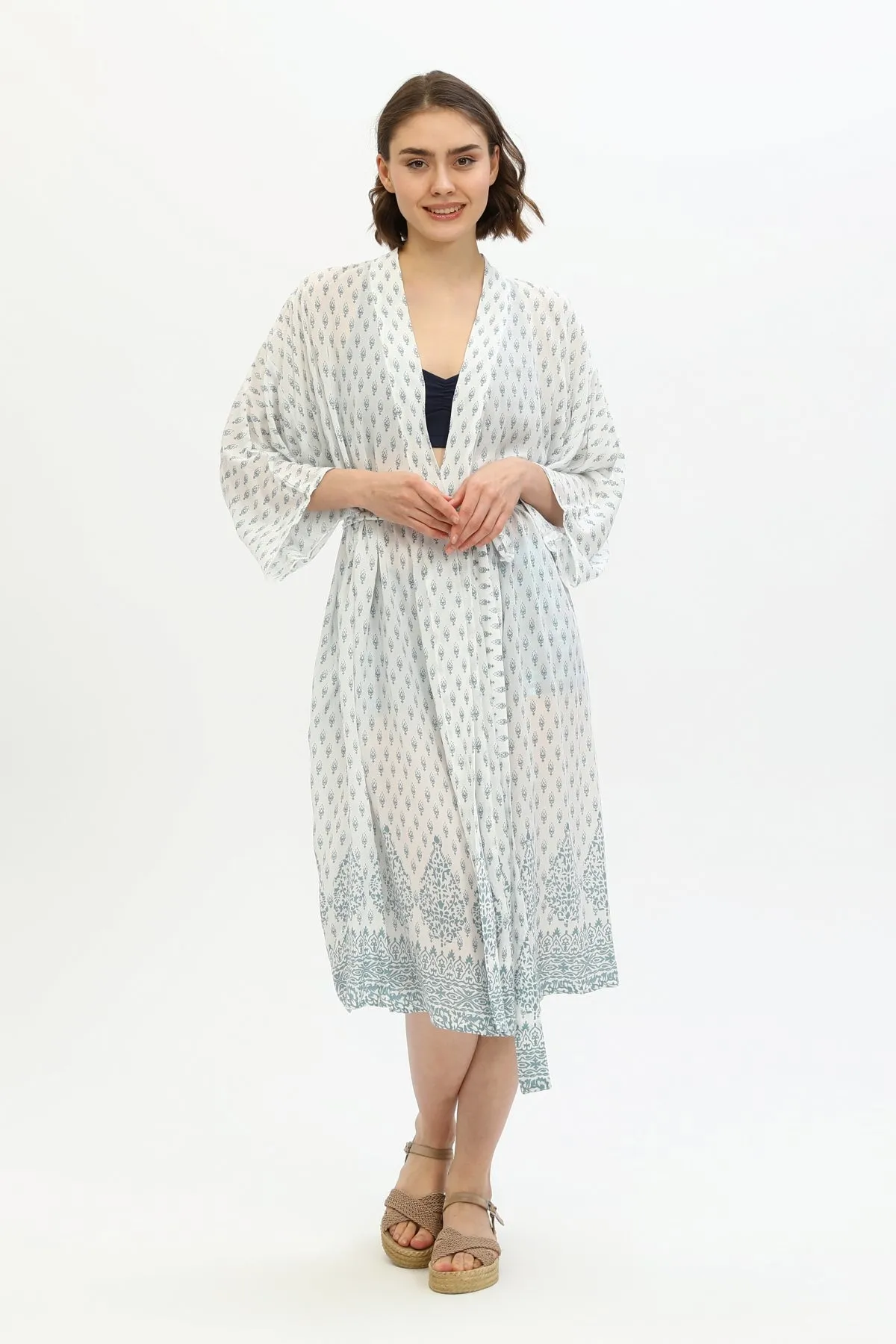 Zada Hindu Jacket/India Teal White