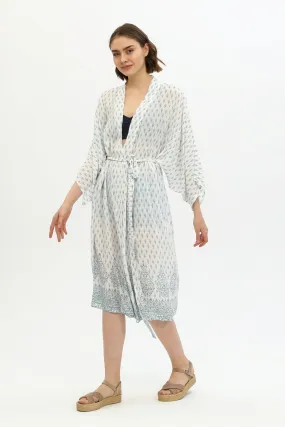 Zada Hindu Jacket/India Teal White